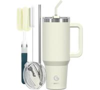 Tzf-Gourde Isotherme 1.2l (1180ml) Acier Inoxydable 304 Avec Paille - Double Isolation Vide, 100% Étanche, Sans Bpa - Pour Sport,Bureau, Voyage, Voiture,Blanchâtre