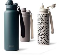 Tzf-Gourde Isotherme Avec Paille 1,2 L, Bouteille Isotherme Inox Sans Bpa, Gourde Étanche & Poignée De Transport, Water Bottle (Ocean Bloom)