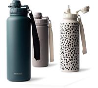 Tzf-Gourde Isotherme Avec Paille 700 Ml, Bouteille Isotherme Inox Sans Bpa, Gourde Étanche & Poignée De Transport, Water Bottle (Ocean Bloom)