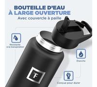 Tzf-Iron Flask Bouteille D'eau De Sport - 32 Oz, 3 Couvercles (Couvercle En Paille), Acier Inoxydable Isolé Sous Vide, Chaud Froid, Moderne À Double Paroi, Tasse Thermo Simple (Arc-En-Ciel Foncé)