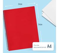 Tzf-Raylu Paper - Porte-Vues À Spirales, Porte Documents Avec Pochettes Transparentes A4, Protège-Document Opaque, Robuste Et Coloré, Pour Le Bureau, L'école Ou La Maison (40 Pochettes, Rouge)