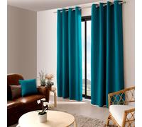 Tzf-Rideau Occultant Avec ?Illets Argentés, Bleu Canard, 140x240cm, 100% Polyester, Tissu Certifié Oeko-Tex, Collection Réglisse