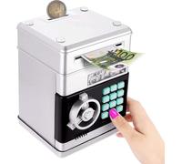 TZF-¿ Tirelire Électronique Sécurisée avec Verrou Code, Mini ATM Coffre-Fort Métallique pour Enfants 3-12 Ans - Cadeau Éducatif Anniversaire/Noël/Fêtes (Argent)