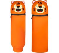 Tzf-Trousse Ecole 2 En 1 En Silicone Souple, Trousse Silicone Verticale, Panda Pochette De Stylo, Fermeture À Glissière, Pour Fournitures Scolaires De Grande Capacité (Tigre)