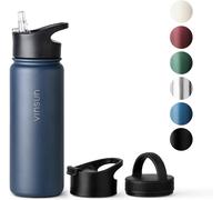 Tzf-Vinsun Gourde Isotherme 500ml, Gourde Inox Avec Paille - 3 Couvercles - Anti-Fuite, Sans Bpa, Reutilisable - Bouteille Isotherme Pour Sport, Voyage, École, Université