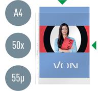 Tzf-Von 40271003 Lot De 50 Pochettes Perforées Transparentes A4, En Plastique Transparent De Qualité Supérieure, Sans Acide, Indélébiles Et Perforées