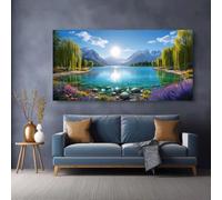 TZKBDMA 1 affiche sur toile sans cadre représentant un paysage de lac et de montagne, une scène naturelle, idéale pour la décoration murale du salon (80 x 160 cm).