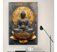 TZKBDMA Affiche abstraite bouddhiste sur toile, représentant une méditation sereine du Bouddha avec une image dorée pour le salon (80 x 120 cm/sans cadre)