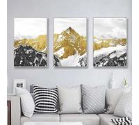 TZKBDMA Affiche murale abstraite « Montagne enneigée dorée » (70 x 90 cm x 3 / Sans cadre)