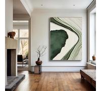 TZKBDMA Tableau abstrait minimaliste or et vert sur toile, grand format, texturé, affiche décorative pour salon, véranda ou maison (80 x 120 cm/sans cadre)