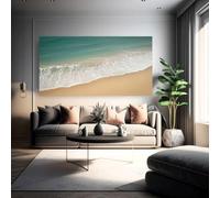 TZKBDMA Tableau d'art estival représentant des vagues sur une plage, un paysage de sable et d'océan (80 x 160 cm, sans cadre), idéal pour décorer un salon.