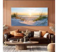 TZKBDMA Tableau de plage, coucher de soleil sur l'océan, dunes de sable, paysage côtier, impression d'art pour l'été dans le salon (55x110cm/sans cadre)
