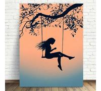 TZKBDMA Tableau silhouette sur toile, femme sur une balançoire, couleurs du coucher de soleil, impression d'art esthétique vintage moderne pour salon, décoration de chambre (70x100cm/sans cadre)