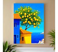 TZKBDMA Tableau sur toile, décoration murale, citronnier coloré, village côtier, impression d'art, tableau pour salon (60x90cm/sans cadre)
