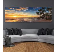TZKBDMA Tableau sur toile représentant un paysage marin avec coucher de soleil sur une plage et des arbres (40 x 120 cm, sans cadre), idéal pour décorer un salon.