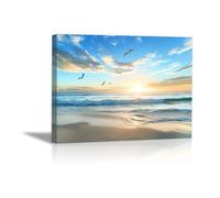 TZKRWRH Affiche Murale Image sur Toile Vagues de plage Tableau Plage de Sable Images Côte Tableau Decoration Mural Salon Chambre à Coucher(Bleu 25)-70x100cm Encadrée