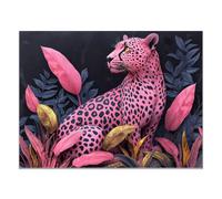 TZKRWRH Impression sur Toile Animal Poster léopard Feuillage tropical du guépard rose Tableau Murale Décoration Salon Tableaux Decoratifs Muraux Art Wall Painting(Rose 129)-40x60cm Sans cadre
