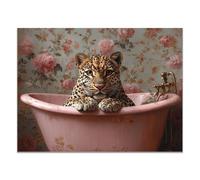 TZKRWRH Impression sur Toile Animal Poster léopard Léopard dans une baignoire rose Tableau Murale Décoration Salon Tableaux Decoratifs Muraux Art Wall Painting(Rose 99)-60x90cm Sans cadre