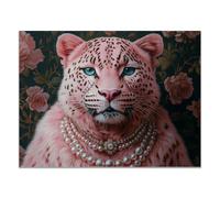 TZKRWRH Impression sur Toile Animal Poster léopard Léopard rose avec des perles Tableau Murale Décoration Salon Tableaux Decoratifs Muraux Art Wall Painting(Blanc 15)-40x60cm Sans cadre