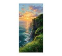 TZKRWRH Impression sur Toile Motif Plages Aquarelle Paysage marin au coucher de soleil Tableau sur Toile Impression pour Salle de Séjour Moderne non Tissée - Salon Murale(Green 46)-30x60cm Sans cadre