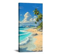 TZKRWRH Impression sur Toile Motif Plages Paysage de plage tropicale Tableau sur Toile Impression pour Salle de Séjour Moderne non Tissée - Salon Murale(Blue 33)-40x80cm Encadrée