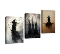 TZKRWRH Impression sur Toile Tableau Africain Noir Or Femme Peintures Portrait de la sorcière Decoration Affiche Murale Art Chambre Décor À La Maison(Noir 18)-50x70cmx3 Encadrée