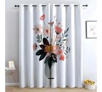 TZKRWRH Lot de 2 Rideaux de fenêtre Fleurs dans Un Vase Rideaux à œillets décoratifs à Motif, texturé à Motif Floral Vintage pour Chambre à Coucher-H140 x L110 cm (2 Panneaux)
