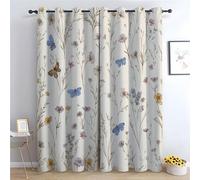 TZKRWRH Rideau Occultant Imprimé Papillon de Fleurs Sauvages Rideaux Thermiques à Oeillets pour Salon Chambre Fenetre, Motif Enfant Adolescents Rideaux Moderne Décoration-H220 x L132 cm (2 Panneaux)