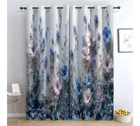 TZKRWRH Rideaux avec Motif Fleurs de Couleur Claire Très Doux Rideaux Vert Émeraude à Oeillet Rideau Opaque, Rideau Fenetre Chambre Salon Intérieurs-H230 x L160 cm (2 Panneaux)
