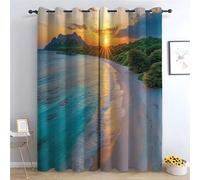 TZKRWRH Rideaux de Plage, océan, Vue sur la Plage en Bord de mer Bleu Tropical, Vagues, Protection Contre Le Froid, occultant, pour Salon, Chambre à Coucher - 270x130CMx2 (Oeillet)