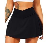TZLDN Jupe de tennis - Jupe de sport pour femme avec short - Jupe de course - Mini jupe de tennis - Jupe d'été - Jupe d'été - Pour la course à pied, A01 noir - En forme de V + avec poches, S