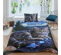TZOVPCDFA Cheveux Courts européens Housse De Couette Parure De Lit Pet Chat Microfibre 3D Motif Imprimé Housse De Couette avec Fermeture Éclair Applicable À Enfants Single(135x200cm)