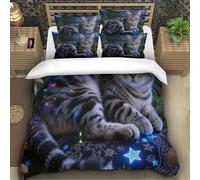 TZOVPCDFA Cheveux Courts européens Housse De Couette Parure De Lit Pet Chat Microfibre 3D Motif Imprimé avec Taie d'oreiller avec Fermeture Éclair Enfants Super King(260x220cm)