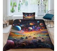 TZOVPCDFA planète Housse De Couette Parure De Lit Cosmic Galaxie Microfibre 3D Motif Imprimé Housse De Couette avec Fermeture Éclair Applicable À Personnes Adulte Single（135x200cm）