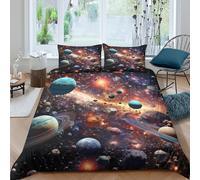 TZOVPCDFA planète Housse De Couette Parure De Lit Cosmic Galaxie Microfibre 3D Motif Imprimé Taies d'oreiller avec Fermeture Éclair ，Applicable À Enfants King（220x240cm）