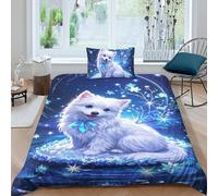 TZOVPCDFA Terrier Blanc des Highlands de l'Ouest Housse De Couette Literie Animaux Mignons Microfibre 3D Motif Imprimé Housse De Couette avec Fermeture Éclair Enfants Single(135x200cm)