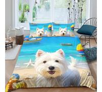 TZOVPCDFA Terrier Blanc des Highlands de l'Ouest Housse De Couette Literie Enfants Animaux Mignons Microfibre 3D Motif Imprimé Housse De Couette avec Fermeture Éclair Enfants King(220x240cm)