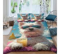 TZOVPCDFA Terrier Blanc des Highlands de l'Ouest Housse De Couette Parure De Lit Animaux Mignons Microfibre 3D Motif Imprimé Taies d'oreiller avec Fermeture Éclair pour Adultes Double(200x200cm)