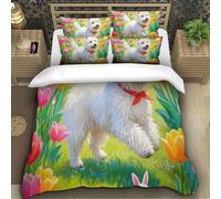 TZOVPCDFA Terrier Blanc des Highlands de l'Ouest Housse De Couette Parure De Lit Animaux Mignons Microfibre Imprimé 3D Taies d'oreiller avec Fermeture Éclair Personnes Adulte Super King(260x220cm)
