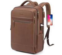 Tzowla Sac a dos Cuir Ordinateur Portable Homme et Femme,Sacs a Dos Vintage en Véritable avec Port de Chargement USB/Type-C pour Ordinateur de 15,6",Sac à dos Fin pour Voyages D'affaires - Marron