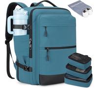 Tzowla Sac à dos de voyage de 40 l avec grand porte-bouteille d'eau, sac de voyage pour objets personnels avec 3 cubes de rangement, sac à dos pour ordinateur portable de 17,3" pour homme et femme