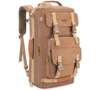 Tzowla Sac à dos en toile 3-en-1 convertible sac de voyage adapté pour ordinateur portable 17 pouces, marron, L-40 Liter