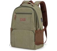 Tzowla Sac a Dos Ordinateur Portable College en Toile pour Homme et Femme,Sac à dos Vintage Voyage avec Port de USB/Type-C,Sac a Dos Randonnée Décontracté pour PC Portable de 15,6 Pouces-Vert