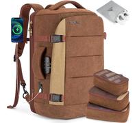 Tzowla Sac a Dos Voyage Cabine Avion 40L pour Ordinateur Portable pour Homme et Femme Sacs à dos anti-vol de grande capacité avec port USB, ajusté l'ordinateur portable de 17,3 pouces (marron et kaki)