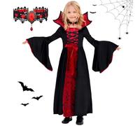 TZPAUG Déguisement Vampire Enfant, Robe Vampire, Déguisement Enfant Vampire avec Collier Robe Fille Princesse,Cosplay Costume de reine Décoration Halloween Carnaval (L)