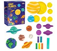 TZQFROCE Lot de 14 accessoires de pâte à modeler sur le thème du système solaire pour enfants à partir de 3, 4, 5 ans - Outil de pétrissage spatial DIY avec 5 couleurs de pâte à modeler - Cadeau pour