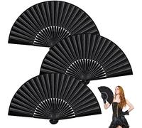 TZQFROCE Lot de 3 éventails pliants chinois 37,5 x 21 x 2,2 cm - Éventail noir - Éventail de mariage - Pour mariage, danse, fête, décoration DIY