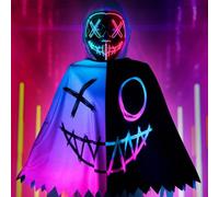 TZQFROCE Masque d'Halloween - Costume d'Halloween - Masque LED - Cape - Masque d'Halloween - Masque lumineux - Masque d'horreur pour Halloween, carnaval, fête