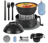 TZQFROCE Microwave Bol à ramen - Bol à micro-ondes - Bol à nouilles avec baguettes - Avec couvercle et cuillère - Portable - Pour soupe, pâtes, salades - Noir
