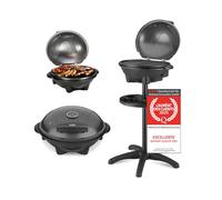 TZS First Austria - Barbecue électrique 2 en 1 de table & sol 2400W - BBQ avec pied pour balcon et terrasse avec couvercle et étagère - Gril sphérique avec thermomètre et plateau ramasse-graisse